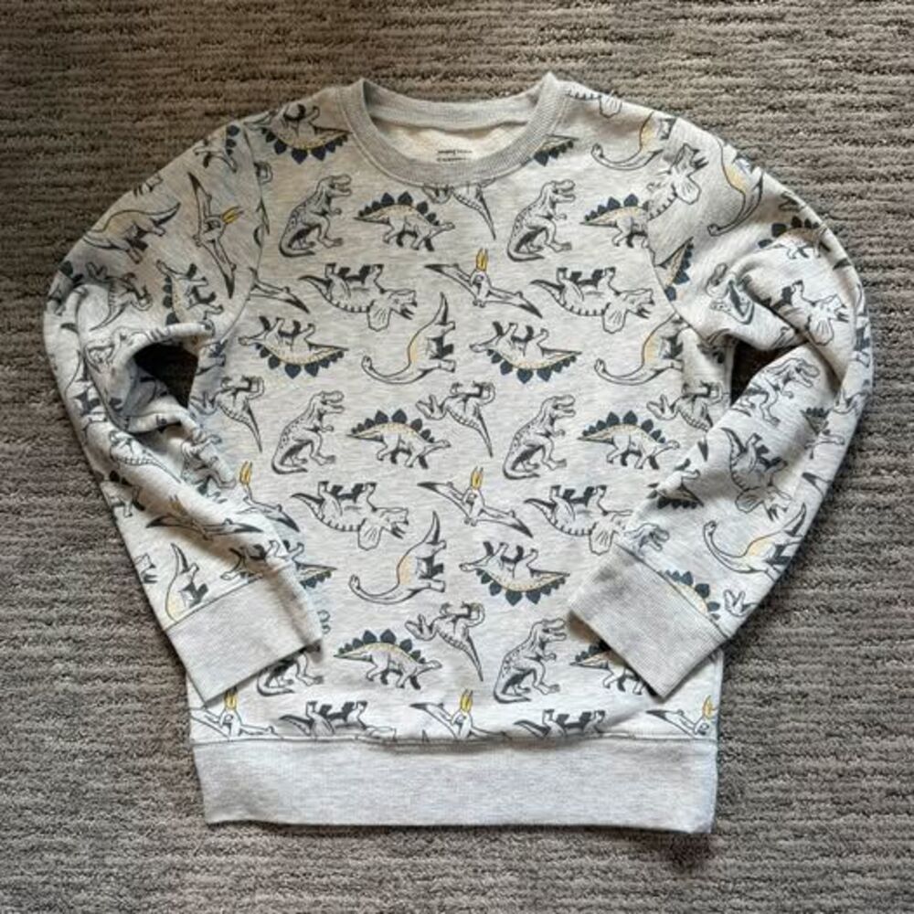 Jumping Beans Boys Size 7 All-Over Dinosaur Print Sweatshirt Pullover Gray